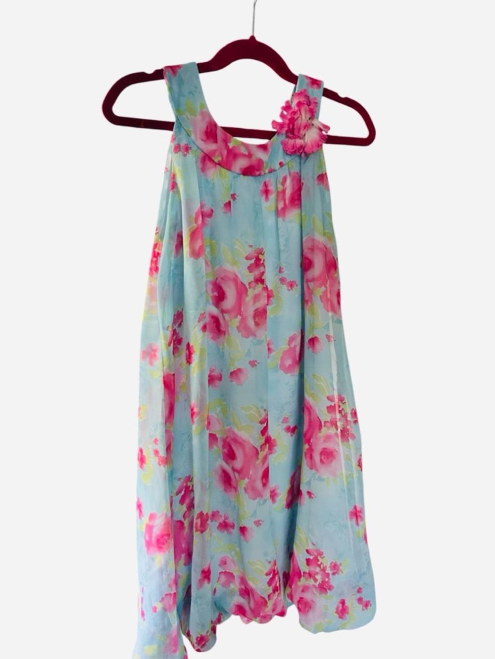 Jona Michelle Light Blue Floral Halter Dress with Pink Blooms